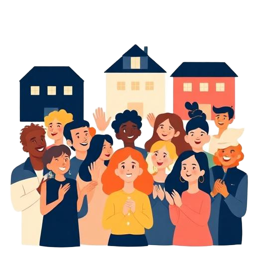 Illustration of a joyful crowd of neighbors