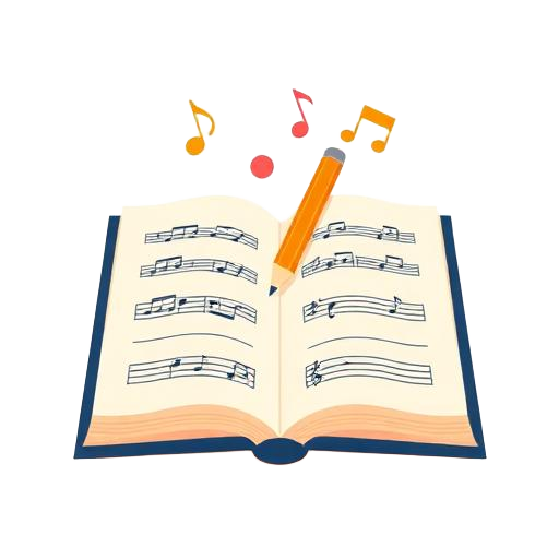 Illustration of an open music book and pencil
