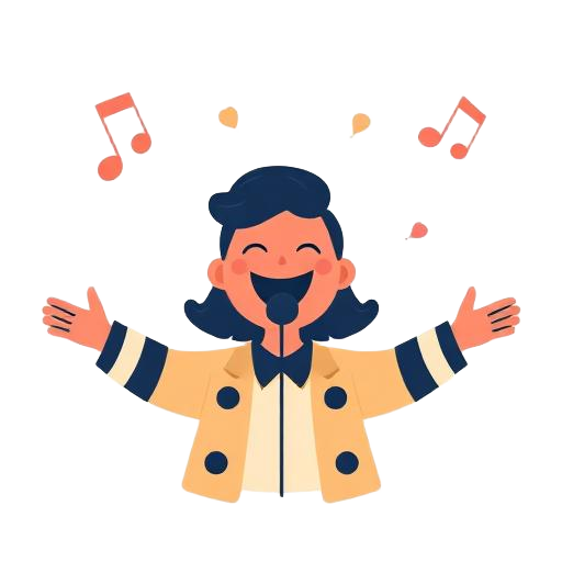 Illustration of a smiling singer with open arms